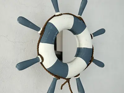 Blue and White Steering Wheel Wall Mirror 3D model