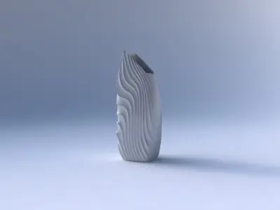 Vase bent rectangle with wavy extruded lines 3 3D print model