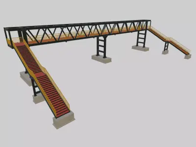 Steel Pedestrian Bridge - Three Columns - Truss Type-10 3D model