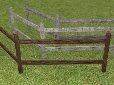 Wooden fence set Free low-poly 3D model
