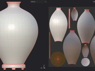 Japanese stormy waves vase Low-poly 3D model