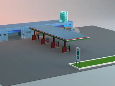 Gas Station Low-poly 3D model