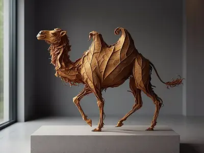 Leaf Camel Sculpture Organic Animal Form Textured Foliage 3D Low-poly 3D model