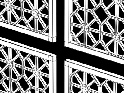 Wood Arabic Islamic pattern decorative grill screen 3D model shop