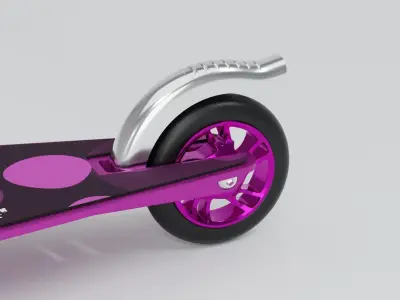 Sporty kick scooter with metallic rims in pink color 3D model