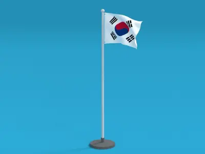 Low Poly Seamless Animated South Korea Flag Low-poly 3D model