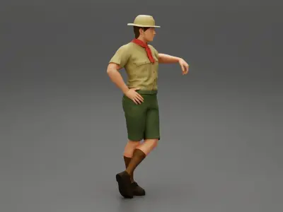 Boy scout standing at scout camp during their summer camp 3D print model