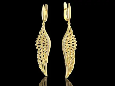Wings earrings with diamonds  3D print model