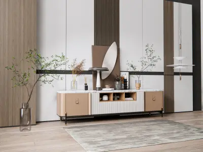 Sideboard with wall panel and flooring 18 3D model