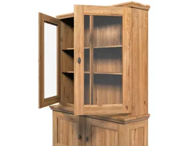 Country Display Cabinet 2 Glass Door Solid Natural Oak  3D model