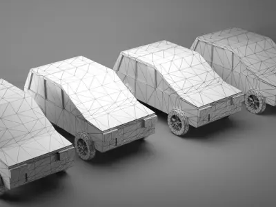 Low Poly Cars four checkered chairs Free low-poly 3D model