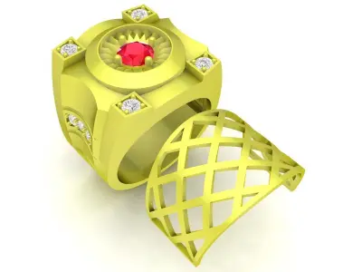 Luxury Round Gemstone Signet Ring for Men 3999 3D print model