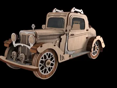 Wooden retro car 3D model