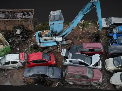 cars wreckage machinery terrain photogrammetry 3D model