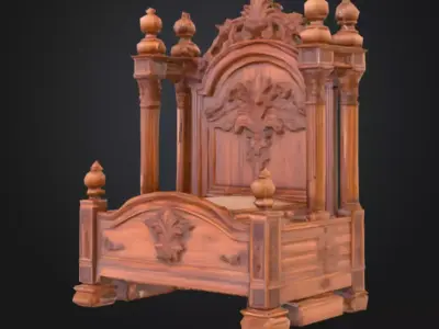 Ornate Carved Wooden Idol Throne Antique  Low-poly 3D model