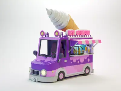 Low Poly Casual Ice Cream Bus 3D model
