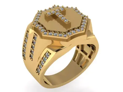 T letter men ring  3D print model