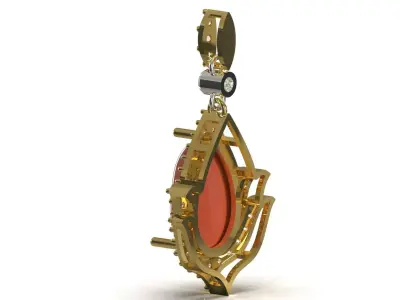 Coral Cabochon and Diamond Teardrop Pendant model jp0379 3D print model