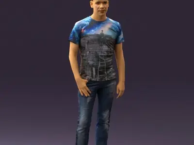 Man sport haircut finger inpocket 0801 3D Print Ready 3D print model