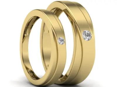 Solitaire Couple Band Ring 3D print model