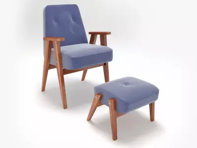 Retro Blue Chair and Ottoman 3D model