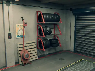 Auto Workshop interier optimized Free low-poly 3D model