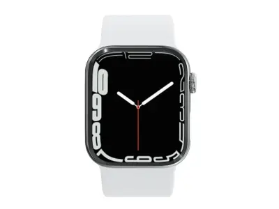 Apple Watch 7 - Silver Stainless Steel Case White Sport Band Low-poly 3D model