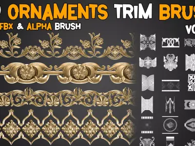 50 Ornaments Trim Brush  Vol 11 Low-poly 3D model