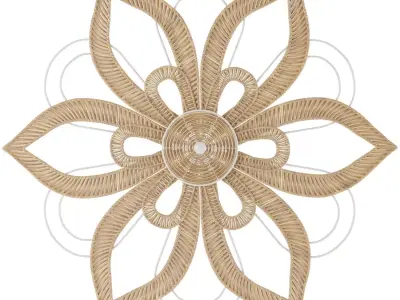 Olivia May Rattan Floral Daisy Wall Decor with Metal Wire Brown 3D model