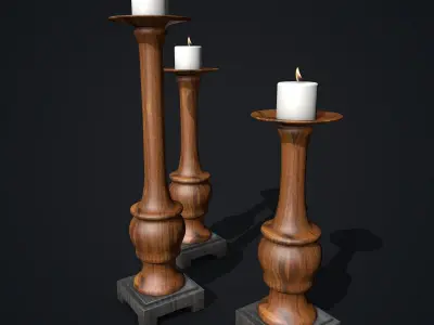 Wooden Candle Holders with Candles 3D model