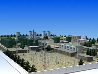 Wastewater Treatment Plant Low-poly 3D model