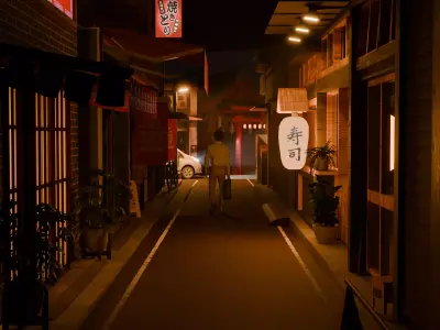 Tokyo Allyway 3D Scene with textures and animated 3D model