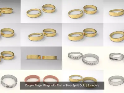 Couple Finger Rings with Fruit of Holy Spirit Gold 3D Model Pack