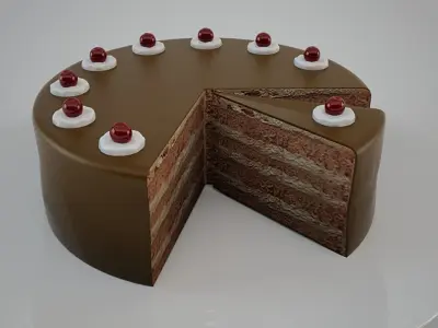 Wine Set chocolate cake with one slice missing 3D model