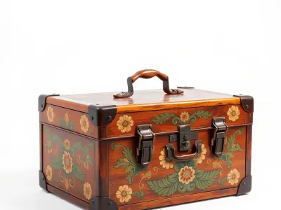 Vintage Floral Wooden Suitcase Model Pack Low-poly 3D model