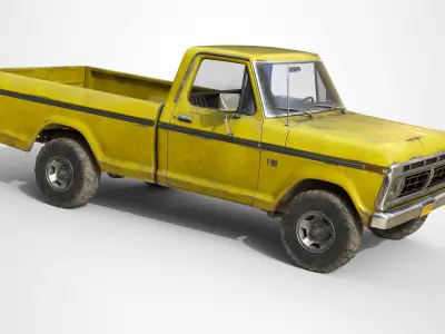 Ford Classic F100 pickup 1976 Old Yellow Low-poly 3D model