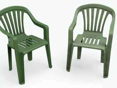 Garden Plastic Chair Green - 3 Versions Low-poly 3D model