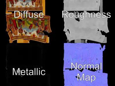 Medieval Tapestry Model Pack with Decorative Rod Low-poly 3D model