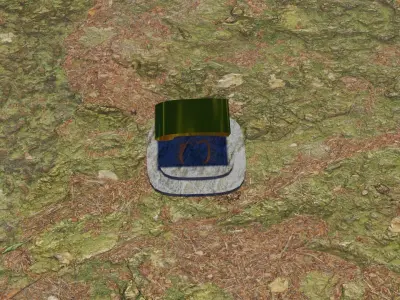 Stone house with door and window in Chinese scripts shape Low-poly 3D model