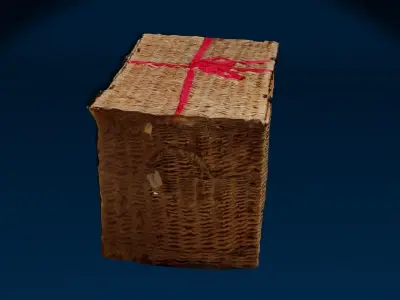 Wicker Box Chest Photoscan With Bow Low-poly 3D model