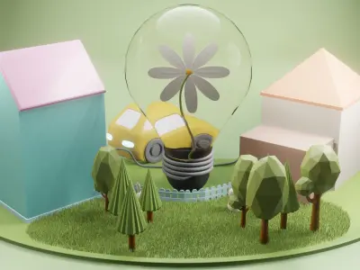 Green eco village concept 3D model