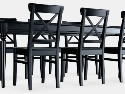 INGATORP - INGOLF table and 6 chairs Low-poly 3D model