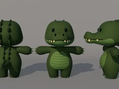 Rigged Cartoon Crocodile Low-poly 3D model