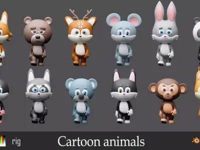 Cartoon character animals Low-poly 3D model