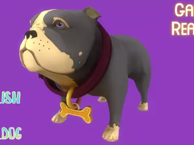 Animated Stylized Grey English Bulldog   Low-poly 3D model