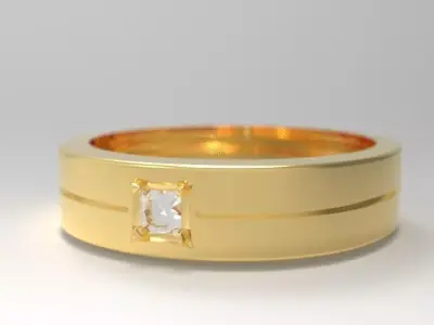 Unisex Gold Ring with Princess-Cut Diamond  3D print model