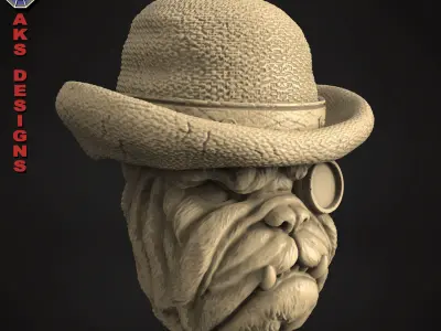 Bulldog gentlemen version 1 Bas relief art for cnc 3D print model