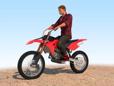 Full Rigged Rider with Motorbike Model 3D model