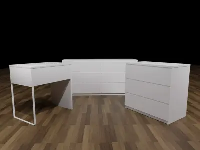 IKEA set one small table and two closets modern minimalism style Free 3D model