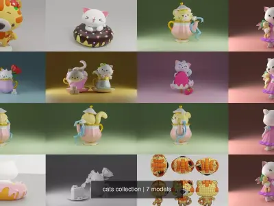 cats collection cat with cup and cake